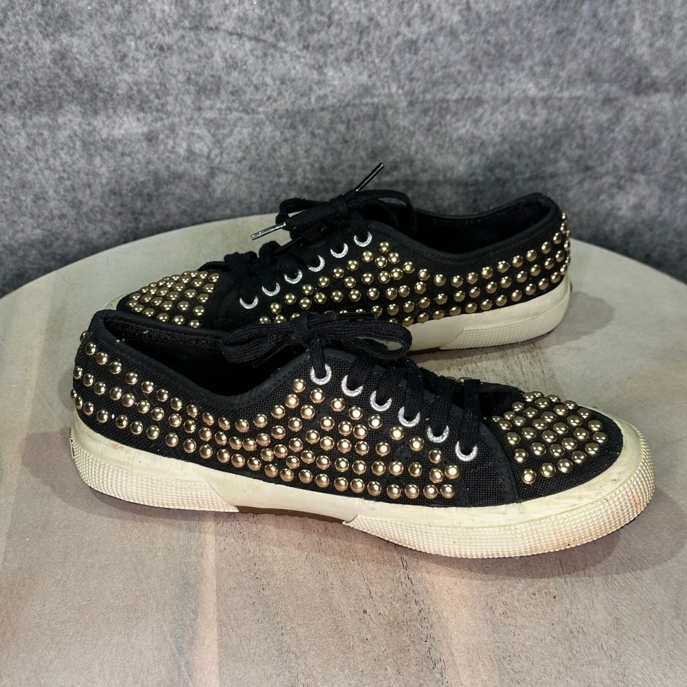 Superga Cotstuds Platform Sneakers Womens Size 10.5 Black Studded Lace Up Shoes